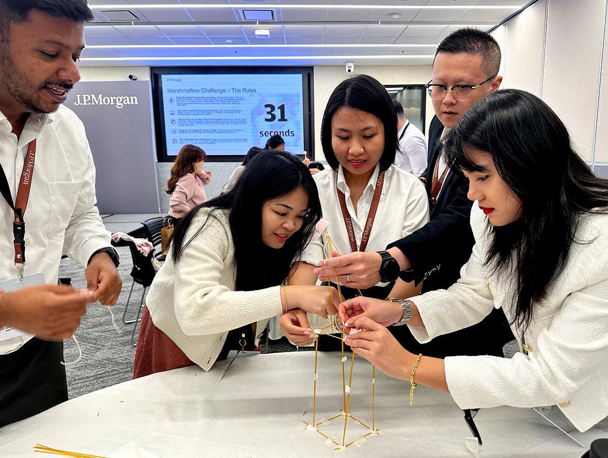 Hazel Lim in a team-building activity.